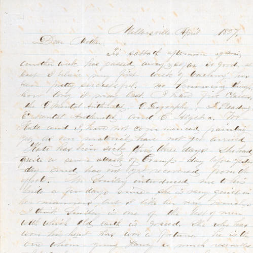 Handwritten Sallie E. Bolton letter, April 1857