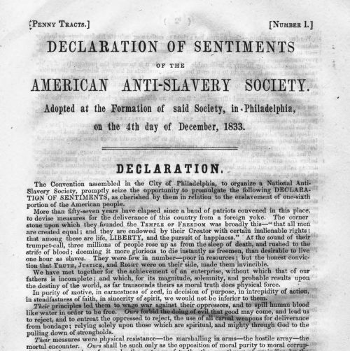 Cover of Declaration of Sentiments of the American Anti-Slavery Society, 1833