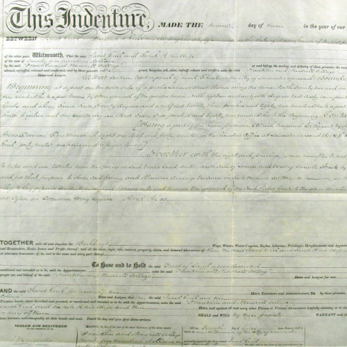 Deed for first 10 acres of land purchased by Franklin and Marshall College
