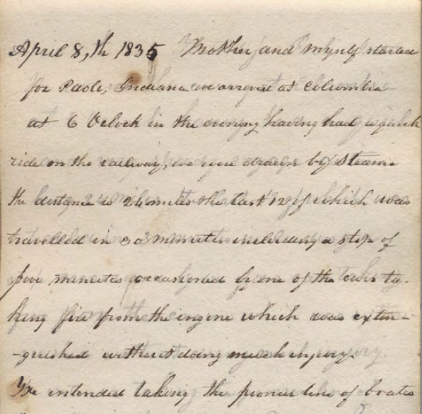 Handwritten page from George McIlvain 1835 Diary