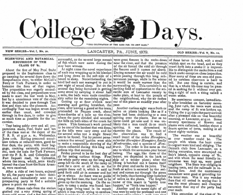 Front page of College Days, June 1, 1879