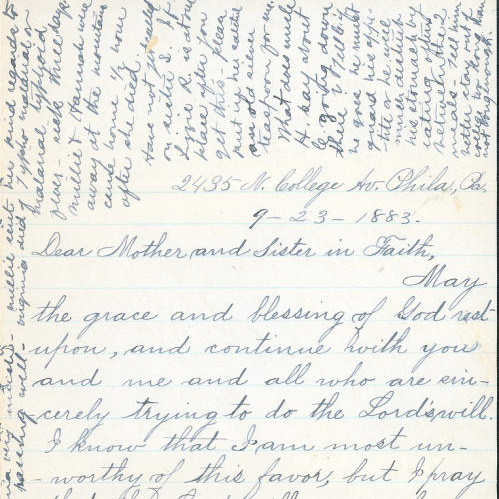 Handwritten Letitia Frantz letter, September 23, 1883